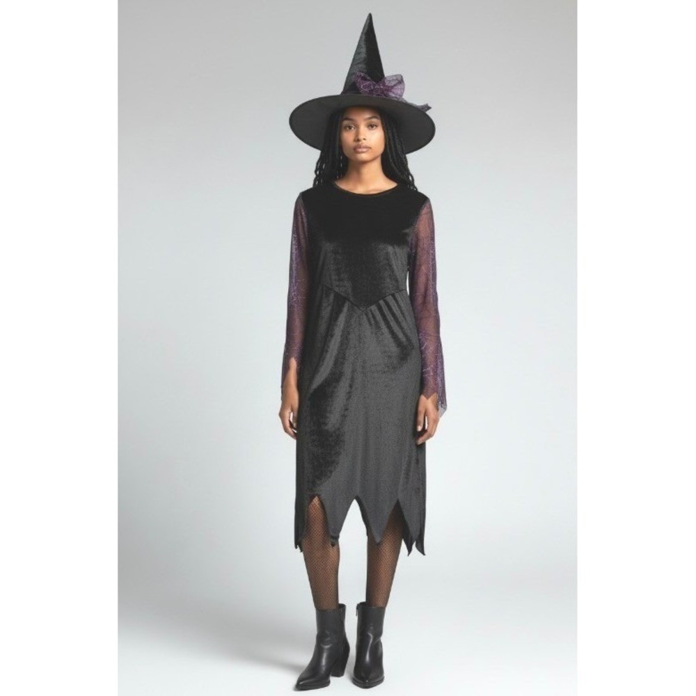 Fun World Witch Dress Stand Up Pointed Hat Halloween Costume Adult SMALL